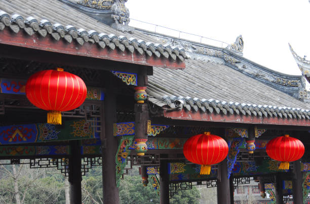 istock Ancient traditional Chinese building with red lantern hanging exterior 2176979384