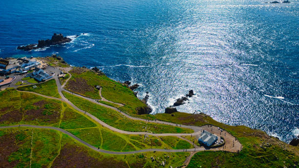 istock Aerial Coastal Landscape with Winding Paths and Ocean View at Land's End, Cornwall, UK 2176979605