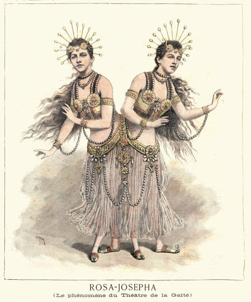 Rosa and Josepha Blazek conjoined twins and sideshow performers, 1890s, 19th Century, Vintage illustration