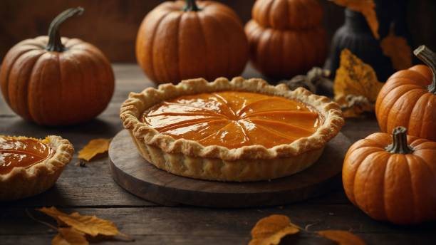 istock Cozy Autumn Pumpkin Pie with Flaky Crust Surrounded by Pumpkins 2176981607