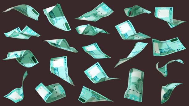 istock 3D rendering of Somali Shilling notes flying in different angles and orientations isolated on dark background 2176984305