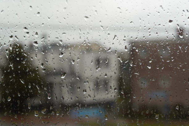 Raindrops on asphalt. Weather