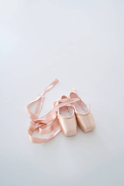 Ballerina's shoes with ribbons. Ballet concept.