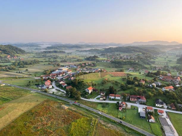 istock View of forests, fields, villages and Zagorje hills, during a panoramic balloon flight over Croatian Zagorje - Croatia (Panoramski let balonom iznad Hrvatskog zagorja - Hrvatska) 2177006385