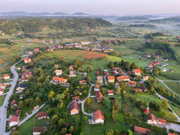 istock View of forests, fields, villages and Zagorje hills, during a panoramic balloon flight over Croatian Zagorje - Croatia (Panoramski let balonom iznad Hrvatskog zagorja - Hrvatska) 2177006410