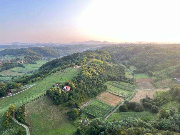 istock View of forests, fields, villages and Zagorje hills, during a panoramic balloon flight over Croatian Zagorje - Croatia (Panoramski let balonom iznad Hrvatskog zagorja - Hrvatska) 2177006429