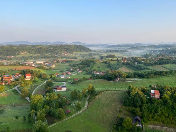 istock View of forests, fields, villages and Zagorje hills, during a panoramic balloon flight over Croatian Zagorje - Croatia (Panoramski let balonom iznad Hrvatskog zagorja - Hrvatska) 2177006436