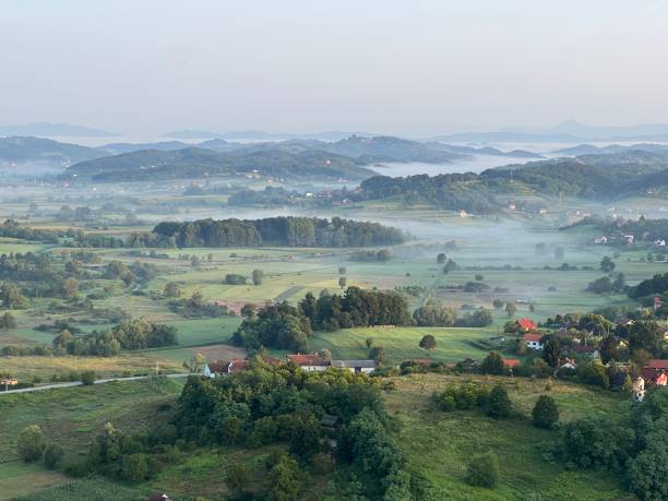 istock View of forests, fields, villages and Zagorje hills, during a panoramic balloon flight over Croatian Zagorje - Croatia (Panoramski let balonom iznad Hrvatskog zagorja - Hrvatska) 2177006448