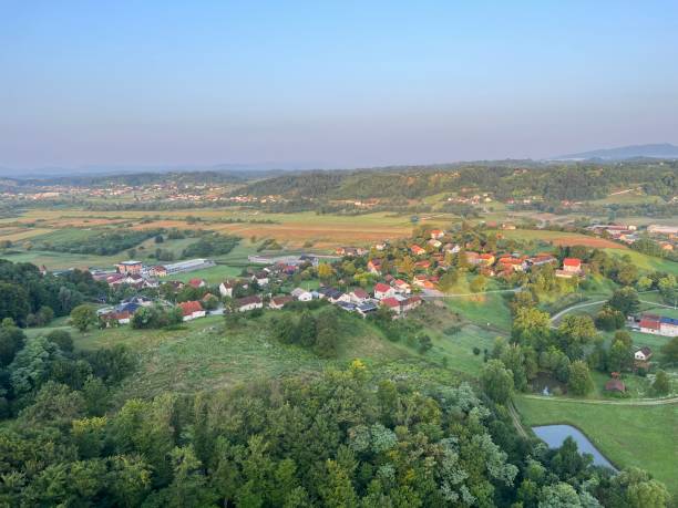 istock View of forests, fields, villages and Zagorje hills, during a panoramic balloon flight over Croatian Zagorje - Croatia (Panoramski let balonom iznad Hrvatskog zagorja - Hrvatska) 2177006552