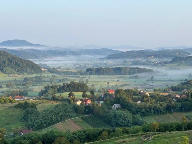 istock View of forests, fields, villages and Zagorje hills, during a panoramic balloon flight over Croatian Zagorje - Croatia (Panoramski let balonom iznad Hrvatskog zagorja - Hrvatska) 2177006559