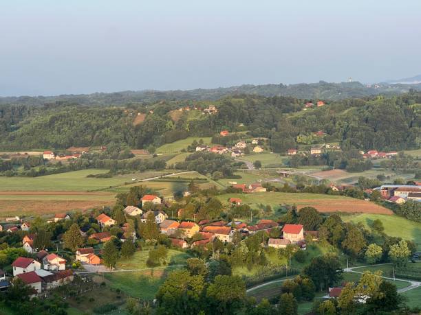 istock View of forests, fields, villages and Zagorje hills, during a panoramic balloon flight over Croatian Zagorje - Croatia (Panoramski let balonom iznad Hrvatskog zagorja - Hrvatska) 2177006576