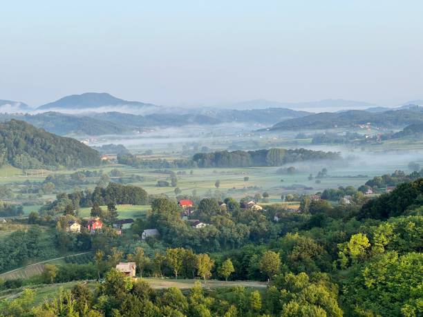 istock View of forests, fields, villages and Zagorje hills, during a panoramic balloon flight over Croatian Zagorje - Croatia (Panoramski let balonom iznad Hrvatskog zagorja - Hrvatska) 2177006589