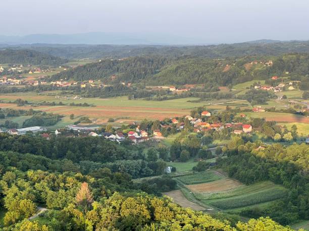 istock View of forests, fields, villages and Zagorje hills, during a panoramic balloon flight over Croatian Zagorje - Croatia (Panoramski let balonom iznad Hrvatskog zagorja - Hrvatska) 2177006604