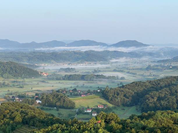 istock View of forests, fields, villages and Zagorje hills, during a panoramic balloon flight over Croatian Zagorje - Croatia (Panoramski let balonom iznad Hrvatskog zagorja - Hrvatska) 2177006631