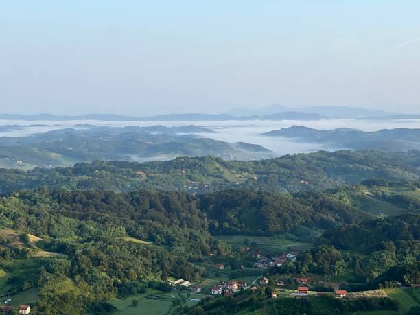 istock View of forests, fields, villages and Zagorje hills, during a panoramic balloon flight over Croatian Zagorje - Croatia (Panoramski let balonom iznad Hrvatskog zagorja - Hrvatska) 2177006680