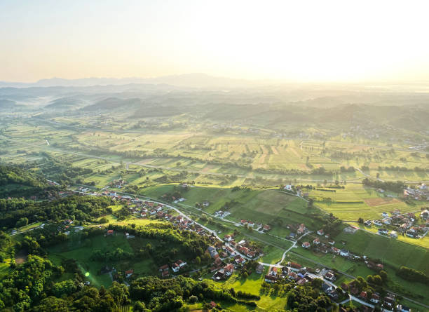 istock View of forests, fields, villages and Zagorje hills, during a panoramic balloon flight over Croatian Zagorje - Croatia (Panoramski let balonom iznad Hrvatskog zagorja - Hrvatska) 2177006864