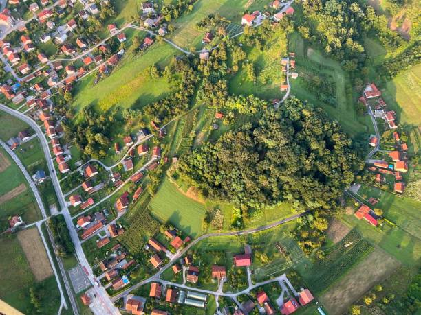 istock View of forests, fields, villages and Zagorje hills, during a panoramic balloon flight over Croatian Zagorje - Croatia (Panoramski let balonom iznad Hrvatskog zagorja - Hrvatska) 2177006867