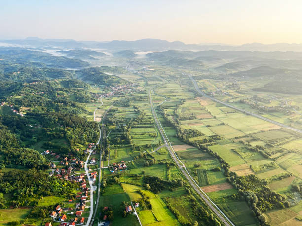 istock View of forests, fields, villages and Zagorje hills, during a panoramic balloon flight over Croatian Zagorje - Croatia (Panoramski let balonom iznad Hrvatskog zagorja - Hrvatska) 2177006887