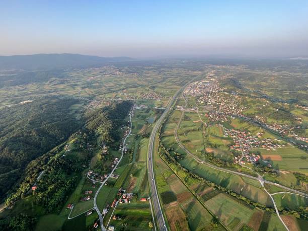 istock View of forests, fields, villages and Zagorje hills, during a panoramic balloon flight over Croatian Zagorje - Croatia (Panoramski let balonom iznad Hrvatskog zagorja - Hrvatska) 2177006907
