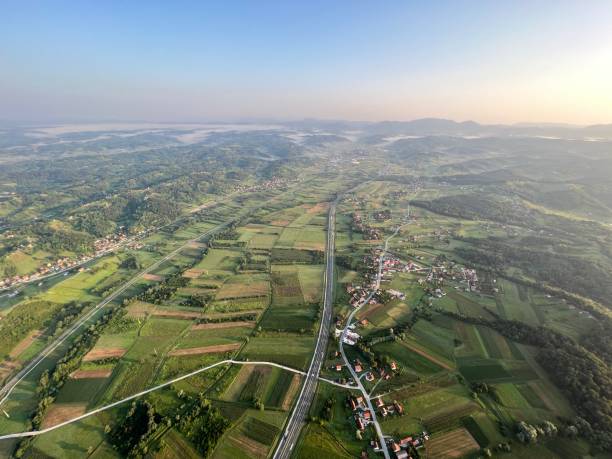 istock View of forests, fields, villages and Zagorje hills, during a panoramic balloon flight over Croatian Zagorje - Croatia (Panoramski let balonom iznad Hrvatskog zagorja - Hrvatska) 2177006931