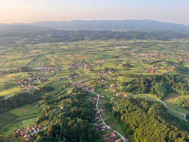 istock View of forests, fields, villages and Zagorje hills, during a panoramic balloon flight over Croatian Zagorje - Croatia (Panoramski let balonom iznad Hrvatskog zagorja - Hrvatska) 2177007041