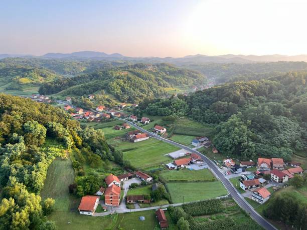 istock View of forests, fields, villages and Zagorje hills, during a panoramic balloon flight over Croatian Zagorje - Croatia (Panoramski let balonom iznad Hrvatskog zagorja - Hrvatska) 2177007076