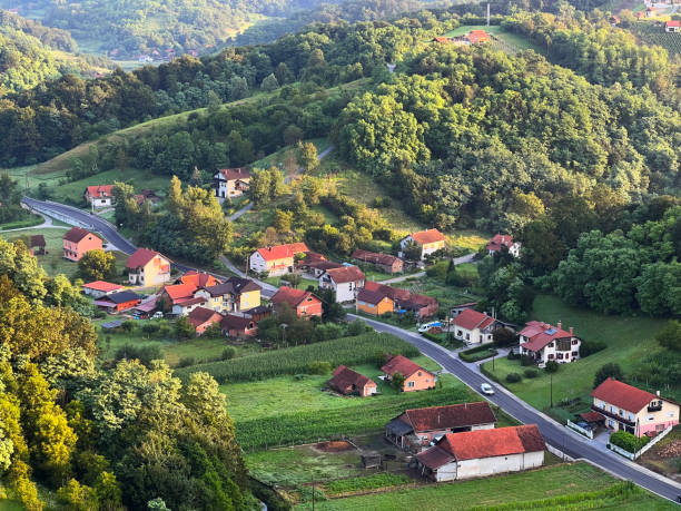 istock View of forests, fields, villages and Zagorje hills, during a panoramic balloon flight over Croatian Zagorje - Croatia (Panoramski let balonom iznad Hrvatskog zagorja - Hrvatska) 2177007086