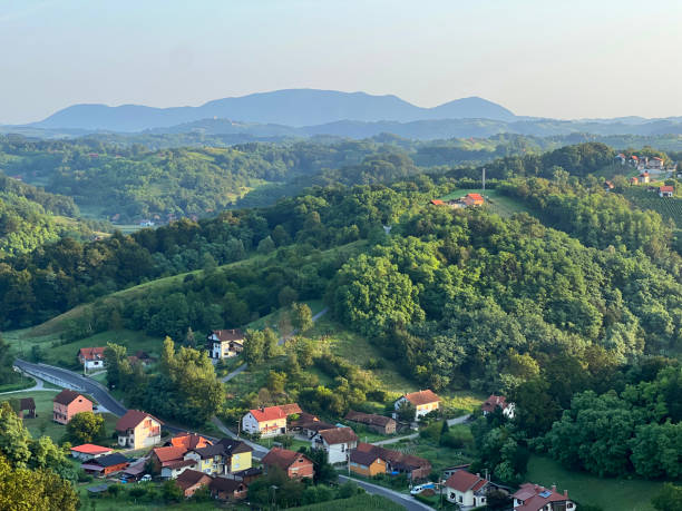istock View of forests, fields, villages and Zagorje hills, during a panoramic balloon flight over Croatian Zagorje - Croatia (Panoramski let balonom iznad Hrvatskog zagorja - Hrvatska) 2177007092