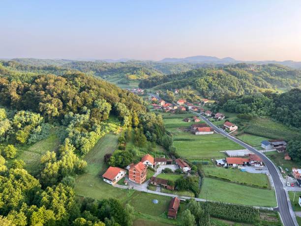 istock View of forests, fields, villages and Zagorje hills, during a panoramic balloon flight over Croatian Zagorje - Croatia (Panoramski let balonom iznad Hrvatskog zagorja - Hrvatska) 2177007105