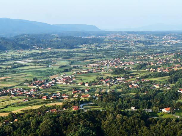 istock View of forests, fields, villages and Zagorje hills, during a panoramic balloon flight over Croatian Zagorje - Croatia (Panoramski let balonom iznad Hrvatskog zagorja - Hrvatska) 2177007140
