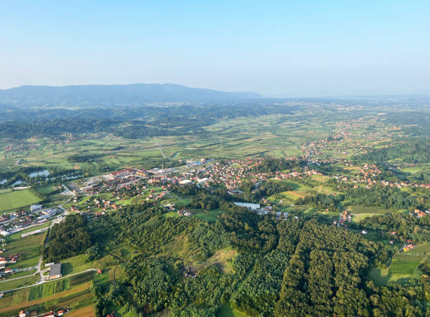 istock View of forests, fields, villages and Zagorje hills, during a panoramic balloon flight over Croatian Zagorje - Croatia (Panoramski let balonom iznad Hrvatskog zagorja - Hrvatska) 2177016712