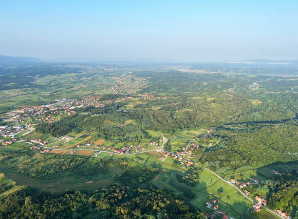 istock View of forests, fields, villages and Zagorje hills, during a panoramic balloon flight over Croatian Zagorje - Croatia (Panoramski let balonom iznad Hrvatskog zagorja - Hrvatska) 2177016724