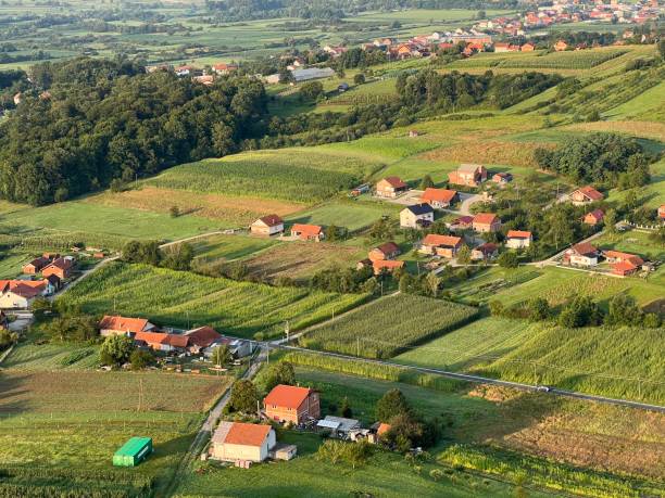 istock View of forests, fields, villages and Zagorje hills, during a panoramic balloon flight over Croatian Zagorje - Croatia (Panoramski let balonom iznad Hrvatskog zagorja - Hrvatska) 2177016756