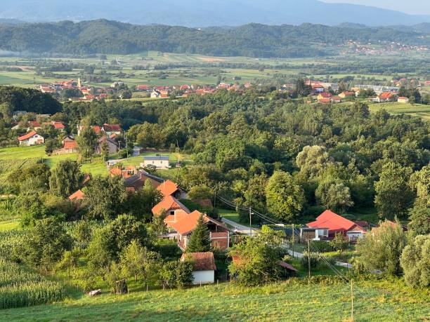 istock View of forests, fields, villages and Zagorje hills, during a panoramic balloon flight over Croatian Zagorje - Croatia (Panoramski let balonom iznad Hrvatskog zagorja - Hrvatska) 2177016804