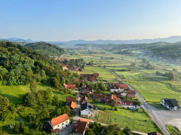 istock View of forests, fields, villages and Zagorje hills, during a panoramic balloon flight over Croatian Zagorje - Croatia (Panoramski let balonom iznad Hrvatskog zagorja - Hrvatska) 2177016890