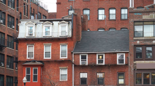 istock Close up on ancient brick wall apartment building on Boston downtown 2177022038