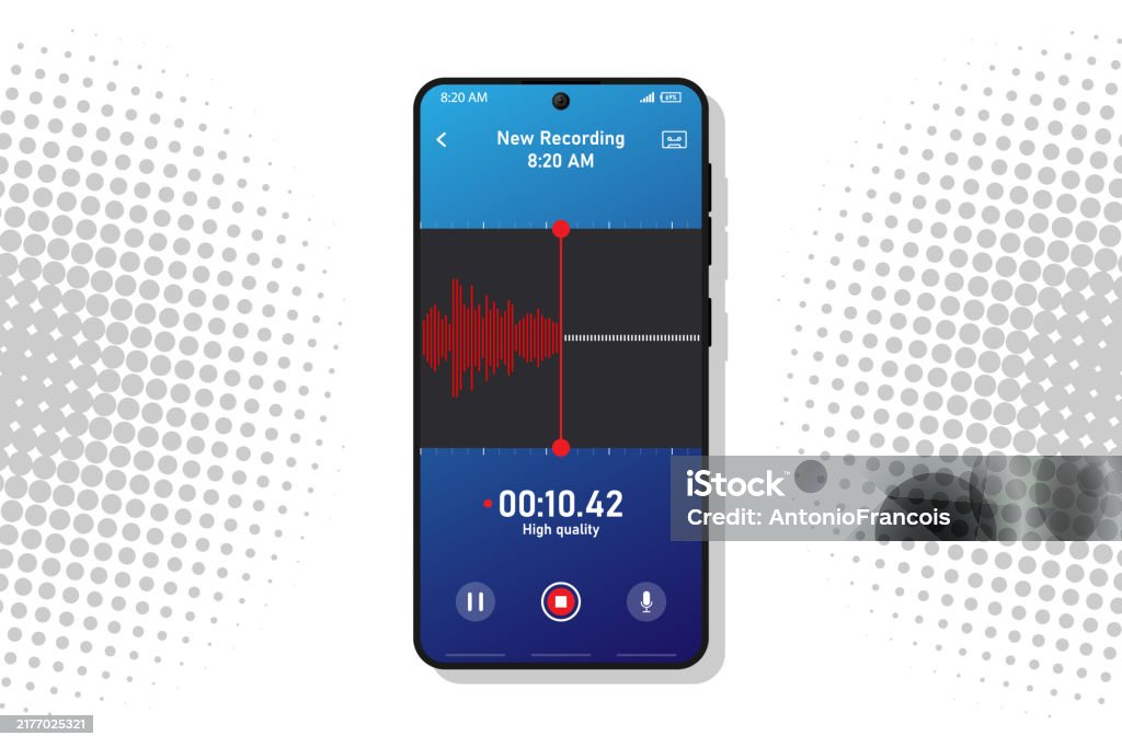 Voice Recorder App Smartphone Interface Vector Template Mobile Utility ...