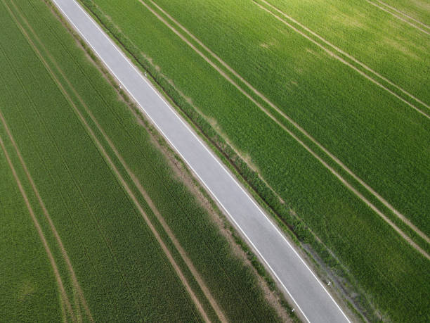 istock Aerial view of a road between farm fields in spring 2177027565