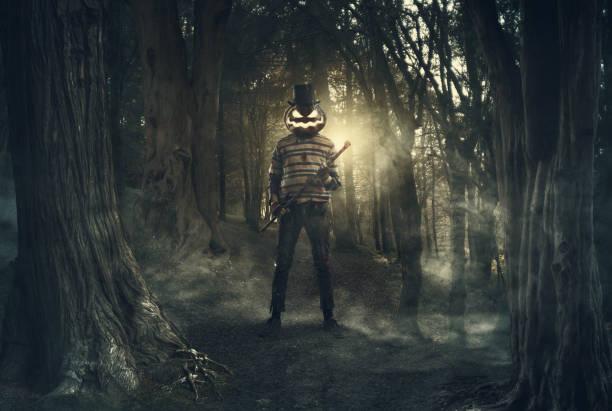 istock Creepy aggressive Halloween monster in the forest 2177031979