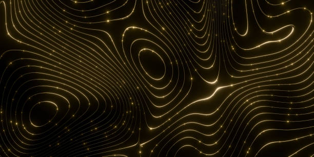 istock Abstract gold glowing lines on dark background with wavy pattern 2177034836