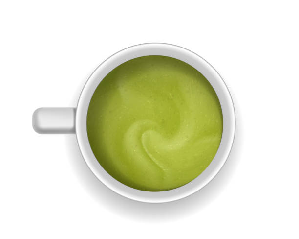 istock Realistic hot drink top view. Cappucino and mochachino, cafe. Ceramic cup or mug with green coffee. Aroma and beverage. Template and layout. 3D vector illustration 2177037357