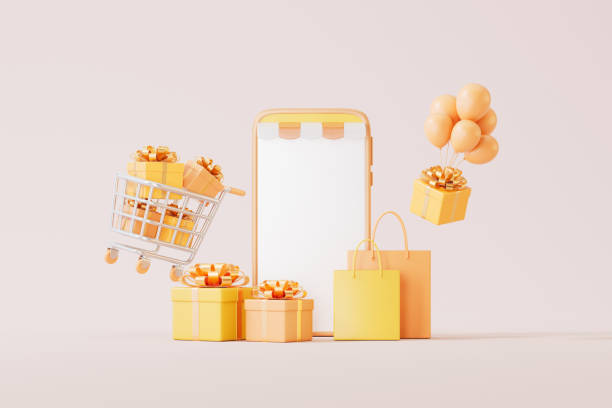 istock 3d rendering e-commerce mobile payment for shopping with gift box and balloons and shopping carts 2177040173