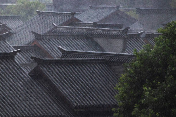 Traditional Chinese architecture in the rain