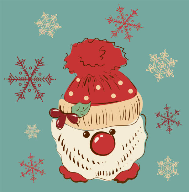 istock New Year's gnome in a hat on a vintage background with snowflakes. 2177042463