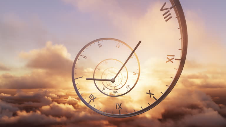 Time Is Flying By - Spiral Clock And Cloudscape - Loopable Animation