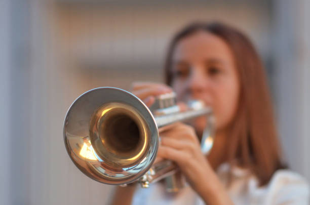 Detail of a trumpet while it is playing