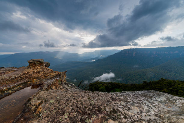 istock Elevated view of deep rugged valley and rolling hills from a rocky cliff edge 2177053421