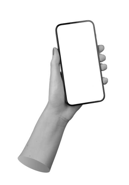 istock Woman holding smartphone with blank screen, isolated on white background. Mobile device used for 2177064674