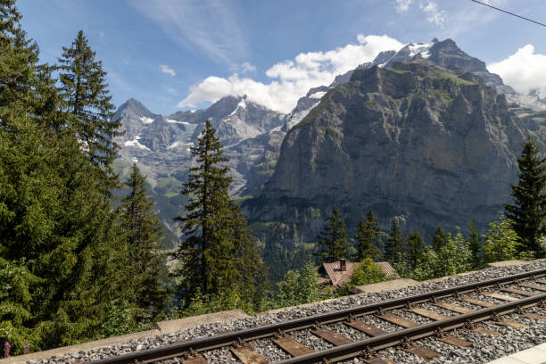istock Train tracks on the mountain, mountain railway 2177064992