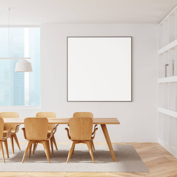 istock Elegant home living room interior with table and chairs, window. Mockup frame 2177065500